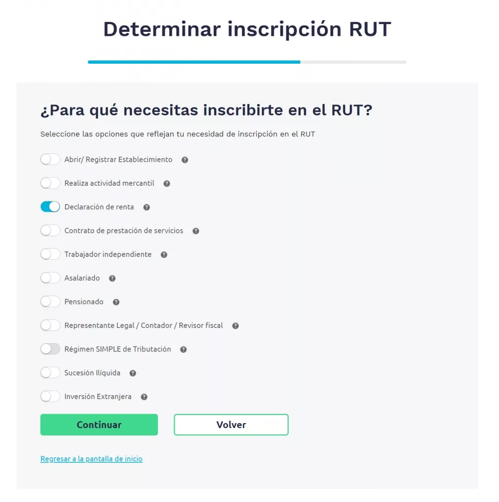 Motivos de Inscripción en el RUT