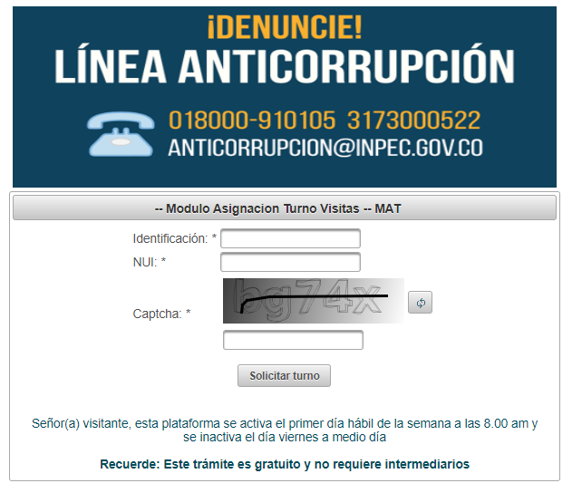 Solicitar cita Visitel INPEC
