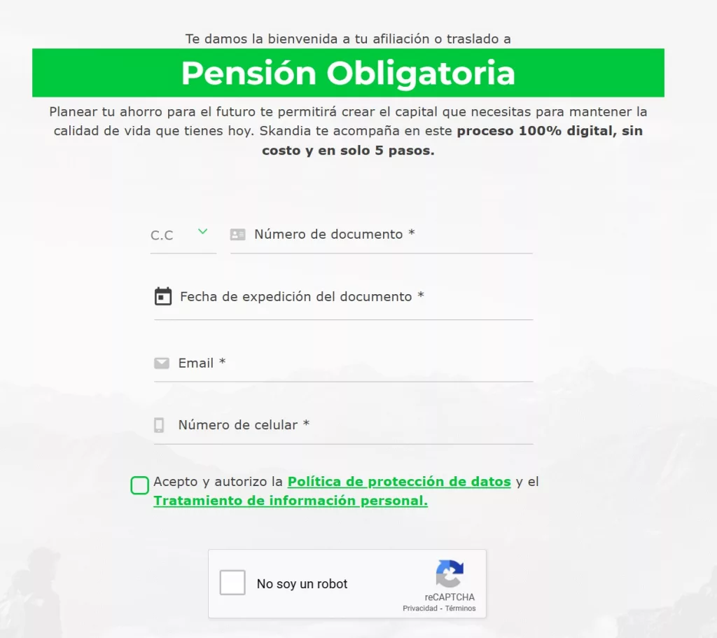 Afiliarse a Pensiones Obligatorias Skandia