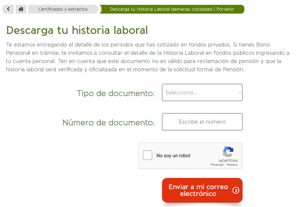 Generar Historia Laboral Porvenir