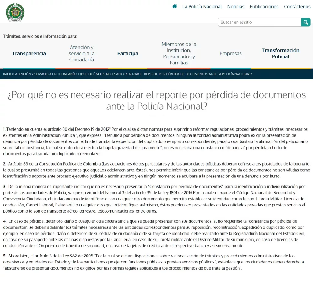 Policía Nacional Denuncia Pérdida de Documentos