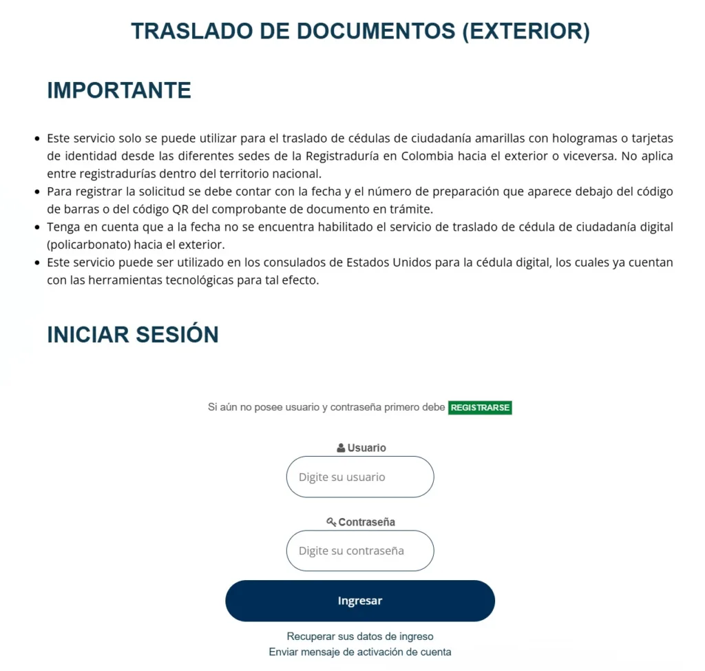 Solicitud para Traslado de Cédula